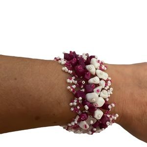 Unique handmade beaded bracelet pink & white